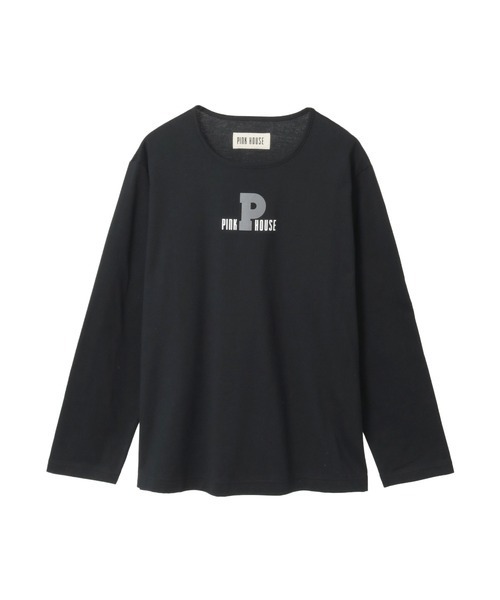 【美品】ピンクハウス★カジュアルロゴT♪ロゴプリント カットソー レディース Tシャツ 黒系 z18763 PINK HOUSE（ピンクハウス） tシャツ Pロゴ＆ロゴプリントカットソー