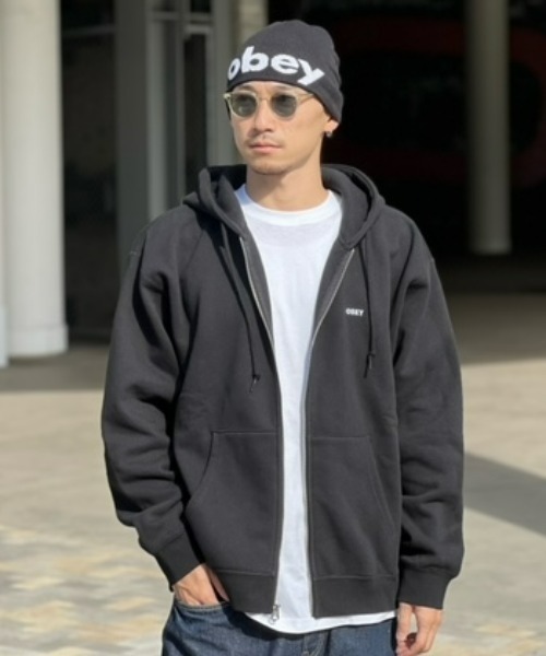 「OBEY」 ジップアップパーカー X-LARGE グレー メンズ_画像3