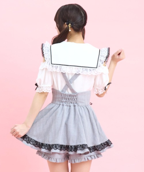 完売 Secret Honey リボン付き レース セーラー フレア ブラウス Secret Honey（シークレットハニー） ブラウス シャツ 肩開きセーラー
