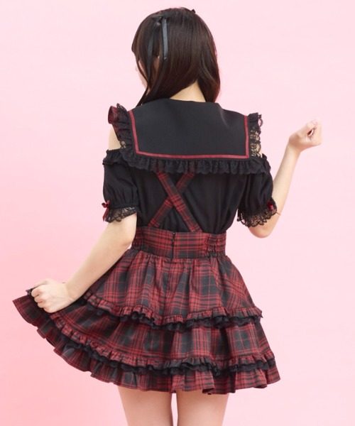 完売 Secret Honey リボン付き レース セーラー フレア ブラウス Secret Honey（シークレットハニー） ブラウス シャツ 肩開きセーラー