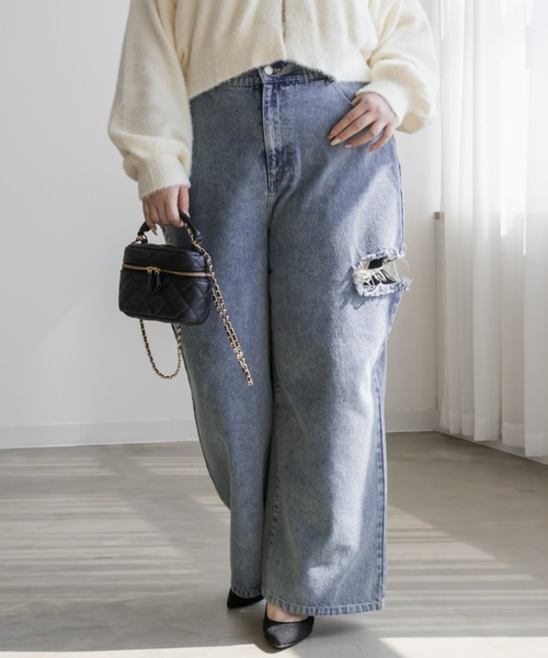 「CLETTE」 デニムパンツ 3L ブラック レディース_画像2
