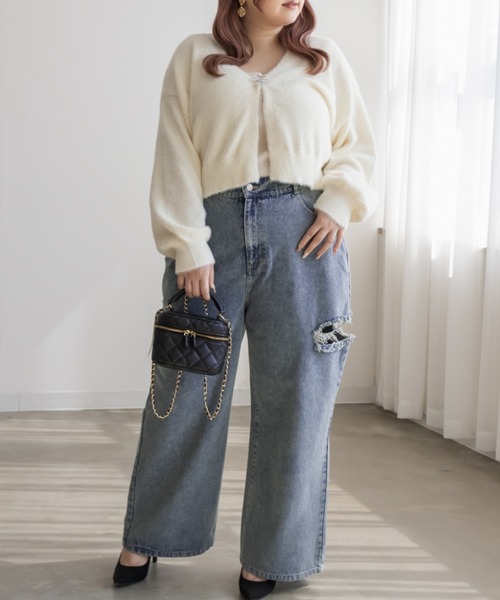 「CLETTE」 デニムパンツ 3L ブラック レディース_画像3