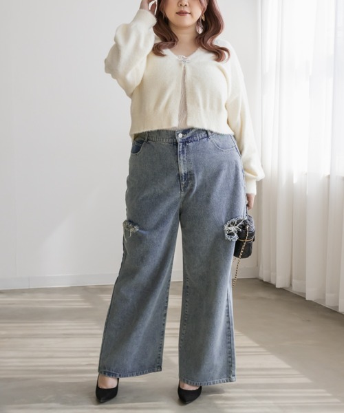 「CLETTE」 デニムパンツ 3L ブラック レディース_画像4