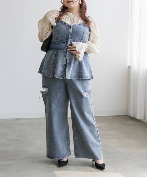 「CLETTE」 デニムパンツ 3L ブラック レディース_画像5