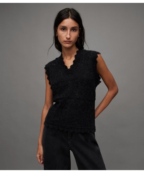 ALLSAINTS ベスト ジレ VANESSA LACE SCALLOP EDGE CROPPED TOP