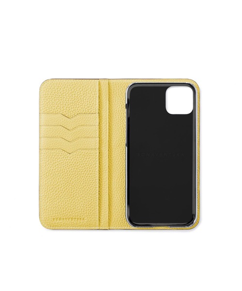 bonaventura スマホケース　iPhone14 グレージュ　イエロー iPhone 14) ダイアリーケース シュリンクレザー