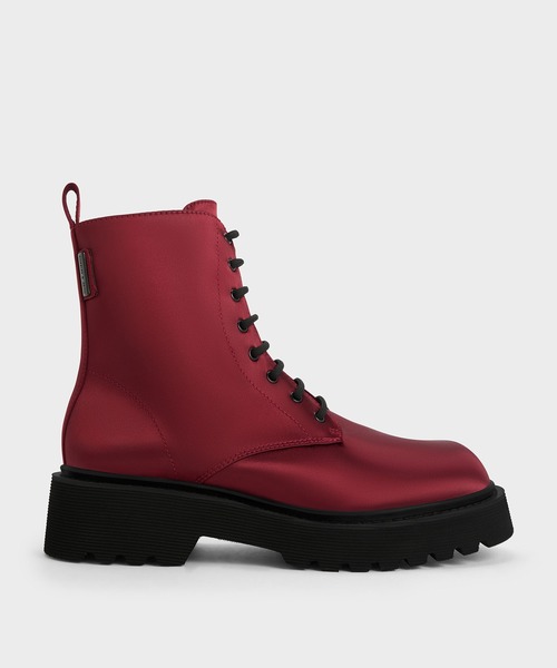 チャールズアンドキース　レザーレースアップブーツ CHARLES ＆ KEITH ブーツ レースアップ チャンキーアンクル
