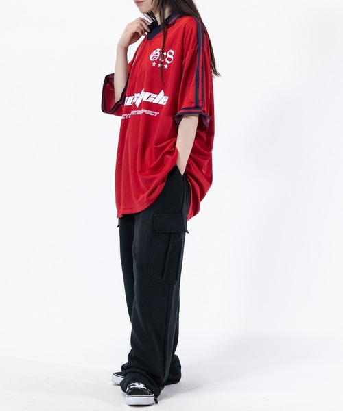 D&G サッカーシャツ風 Tシャツ S 黒/紫　ミラノ クルーネック半袖ゲームシャツ フットサル サッカーユニフォーム