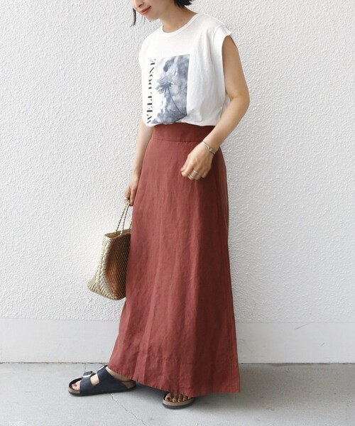SHIPS（シップス） スカート 「手洗い可能」麻混 フレア マキシ