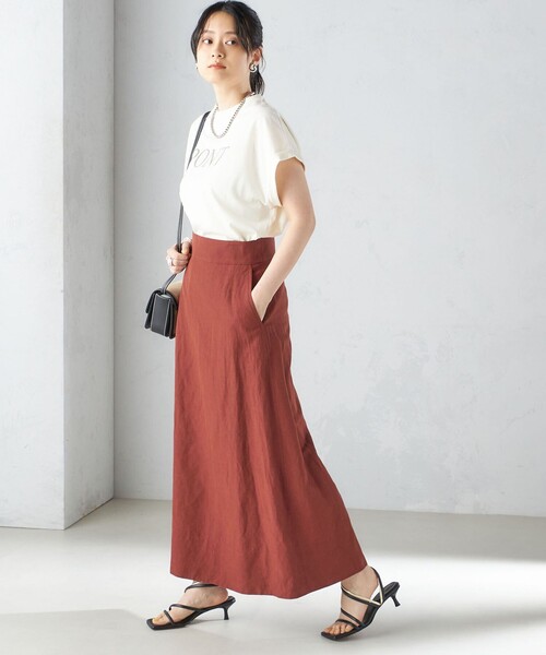 SHIPS（シップス） スカート 「手洗い可能」麻混 フレア マキシ