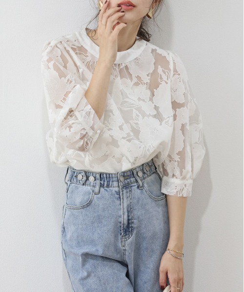 SUGAR BISKET ブラウス シャツ 花柄シアージャガードブラウス