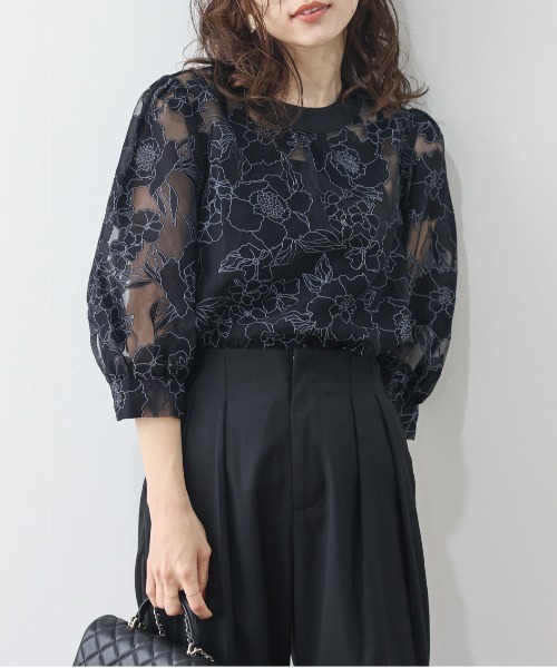 SUGAR BISKET ブラウス シャツ 花柄シアージャガードブラウス