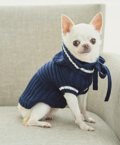 ネイビーリブニットの犬の服 ROPE' PICNIC（ロペ ピクニック） 犬 服 「DOG」リブ切り替えニット
