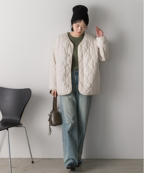 プリント　　中綿ノーカラージャケット リバイバル/WEB限定】ノーカラー中綿ジャケット - メルカリ