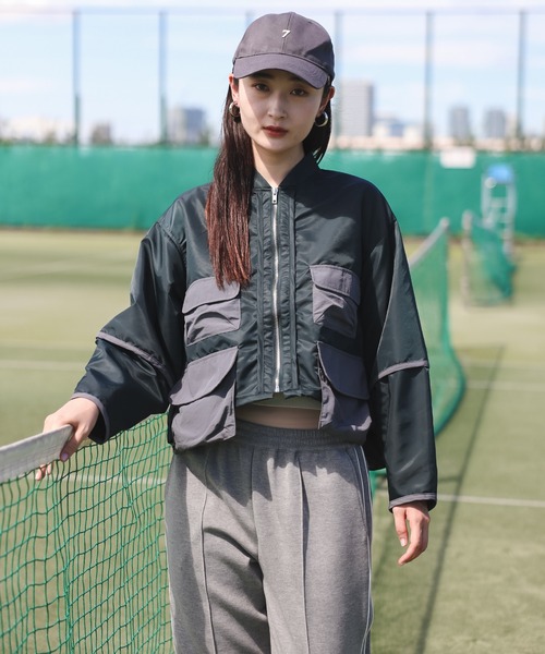 自由区 MEMORY BICOLOR ウエストシェイプ ショートブルゾン カーキ Bonjour Sagan（ボンジュールサガン） ブルゾン アウター ポケット