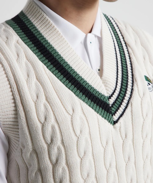 ○★新品 未使用 DEVEREUX GOLF サンデー ベスト 定番ニットベスト デヴァローゴルフ》未使用 ケーブル編み ニットベスト ユニセックス M