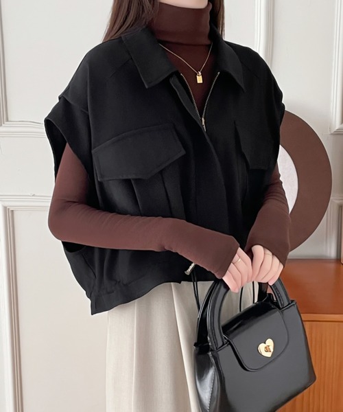 ABITOKYO ベスト ジレ ドロストフレンチスリーブショートベスト