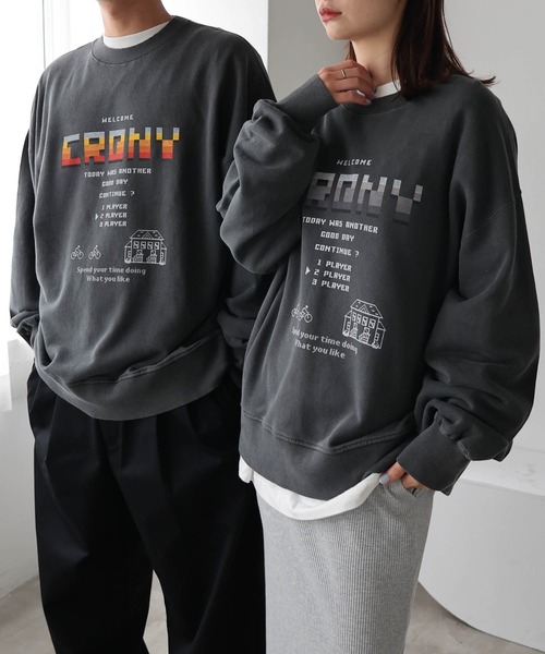 ANME トレーナー スウェット CRONYロゴプリント裏毛スウェットトップス