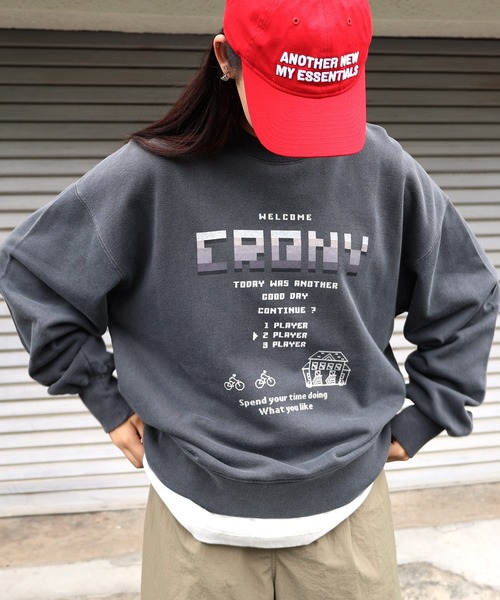 ANME トレーナー スウェット CRONYロゴプリント裏毛スウェットトップス