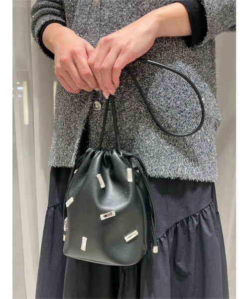 【一度使用のみ】フェイクレザービジューポシェット ショルダーバッグ allureville｜フェイクレザービジューポシェット ショルダー