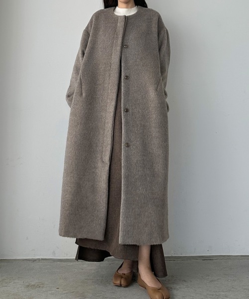 Louere（ルエレ） ノーカラーコート MEDIUM モカ レディース