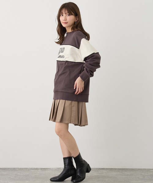 トレーナー スウェット ZIP付きバイカラー刺繍スウェット レディース