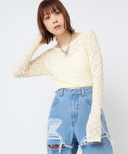 tシャツ M2406 フラワージャガードシアーロンＴ レディース RNA tシャツ M2406 フラワージャガードシアーロンT レディース