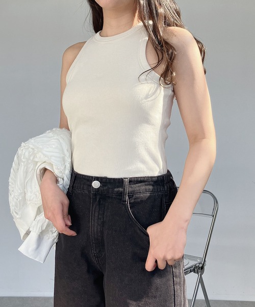 タンクトップ ノースリーブ 「夏のワードローブ」カップ付アメスリリブタンクトップ レディース AS KNOW タンクトップ ノースリーブ ○カップ付きアメスリタンク