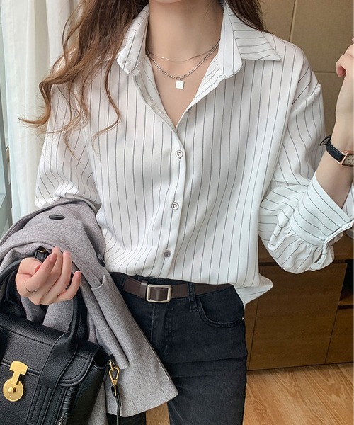 BLANC FICELLE ブラウス シャツ ピンストライプ シャツ レディース