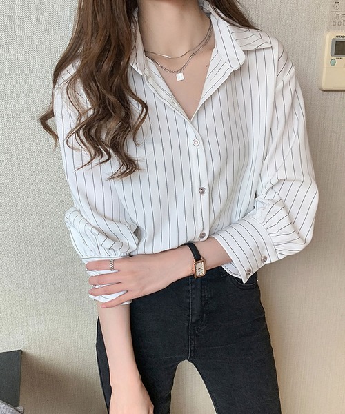 BLANC FICELLE ブラウス シャツ ピンストライプ シャツ レディース