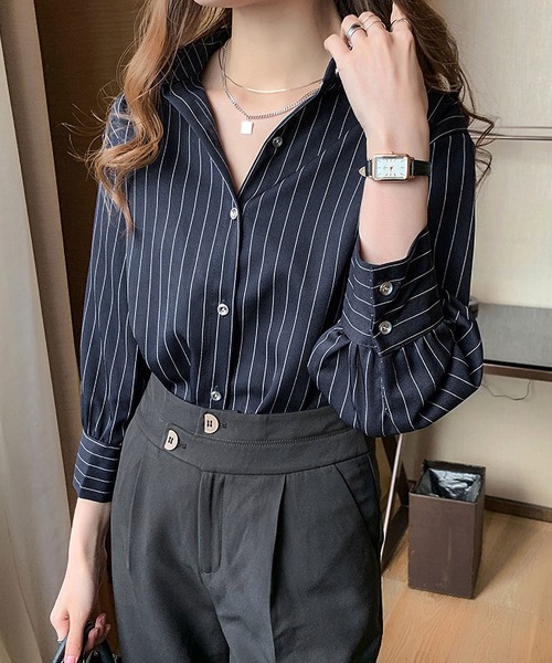 BLANC FICELLE ブラウス シャツ ピンストライプ シャツ レディース