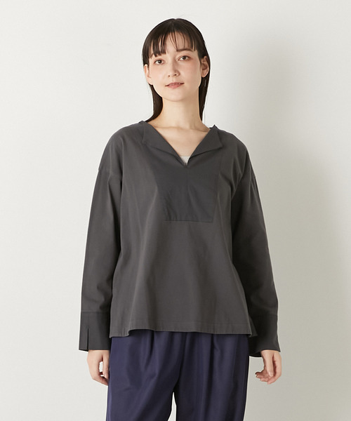 tシャツ 「LOURMARIN」布帛コンビキーネックプルオーバー レディース