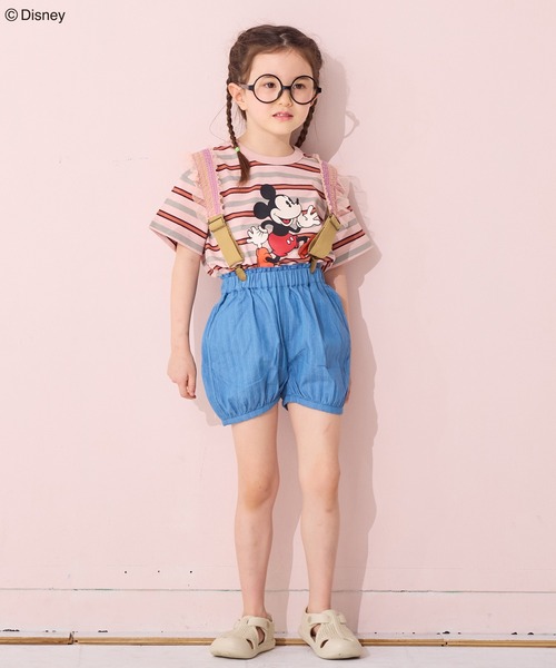 Disney Tシャツ 半袖 ボーダー ミッキー ポケット付 クルーネック Disney tシャツ 「Disney」ミッキーマウス/マルチボーダーT