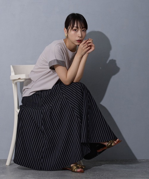 NICOLE white（ニコルホワイト） ロング スカート ストライプスカート