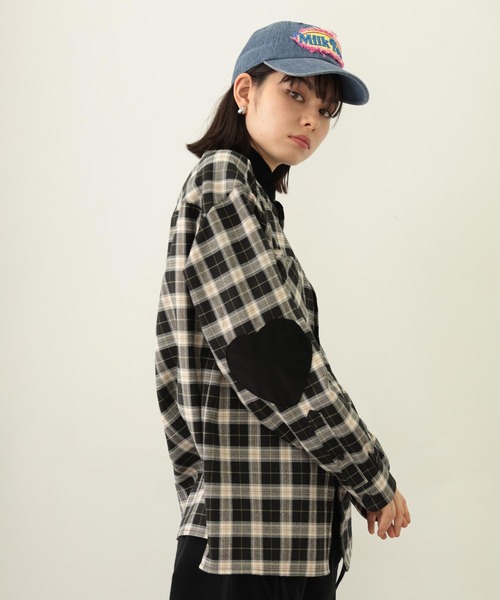 ブラウス シャツ HEART ELBOW PATCH PLAID SHIRT レディース