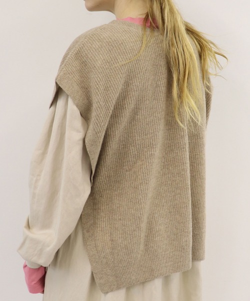 「haupia」 ニットポンチョ MEDIUM ブラック レディース_画像4