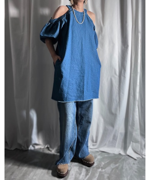 チューブトップ ベアトップ DENIM DROPSHOULDER MINI DRESS