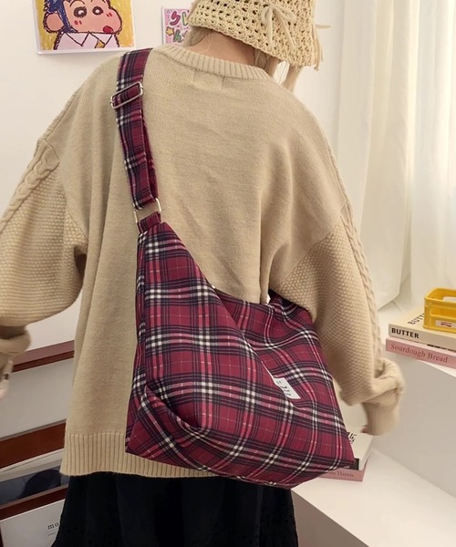美品★レトロなチェック ポシェット★斜め掛けかばん ショルダーバッグ ヴィンテージチェックショルダーバッグ | ファッション通販サイト NUGU