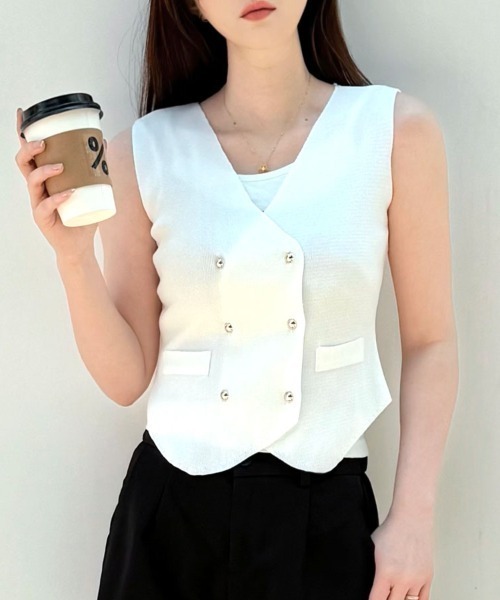 shoppinggo ベスト ジレ ニットベスト レディース 前開き