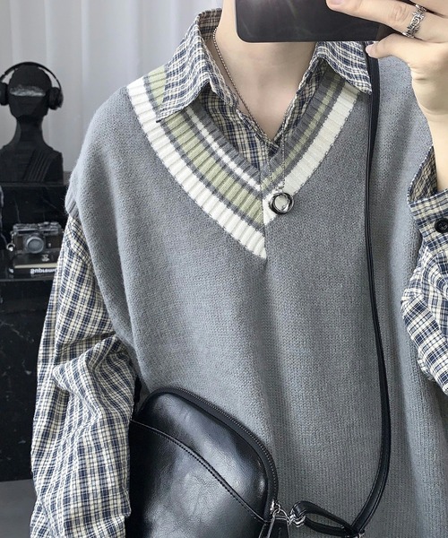 Heve グレー Vネック ジレ ベスト ジレ Vネックデザインニットベスト レディース : ZOZOTOWN
