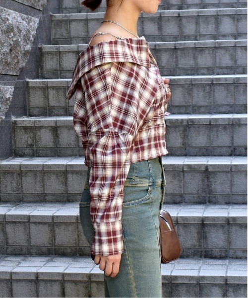 FUN ブラウス シャツ オフショルチェックシャツ レディース : ZOZOTOWN