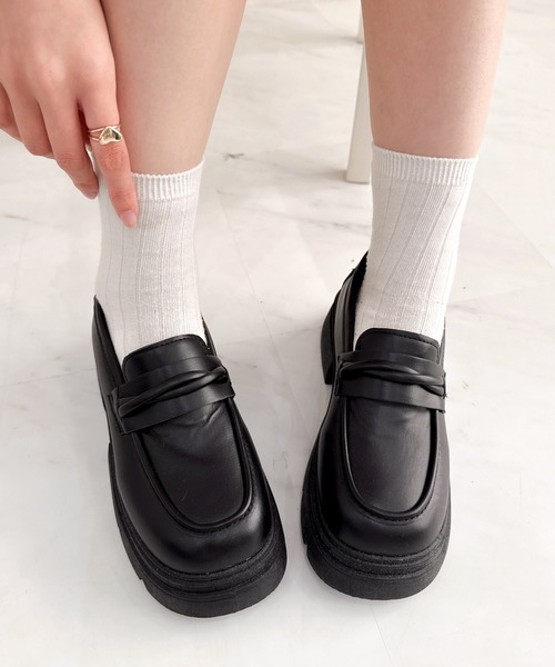 Mejoul ローファー 「2025秋冬新作」フェイクレザー厚底 ラバーソール