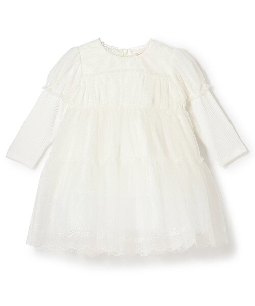 mezzo piano ワンピース メゾピアノロゴ刺しゅうチュールワンピース