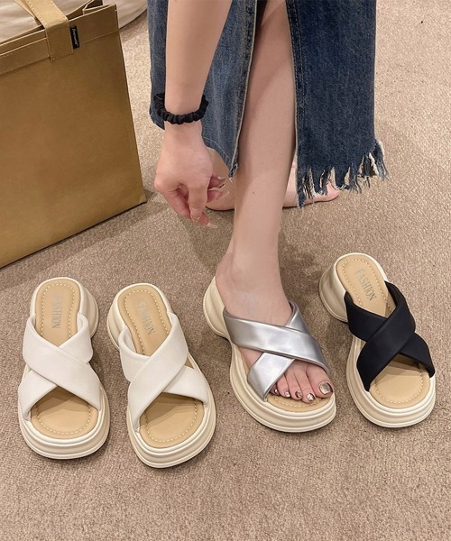 「Miniministore」 フラットサンダル 23.5cm シルバー レディース_画像2