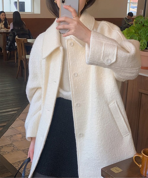 コート アウター ウールライク ショートジャケットコート レディース