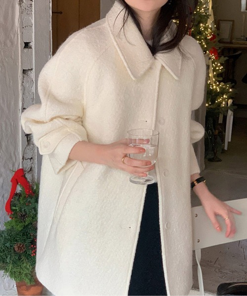 コート アウター ウールライク ショートジャケットコート レディース