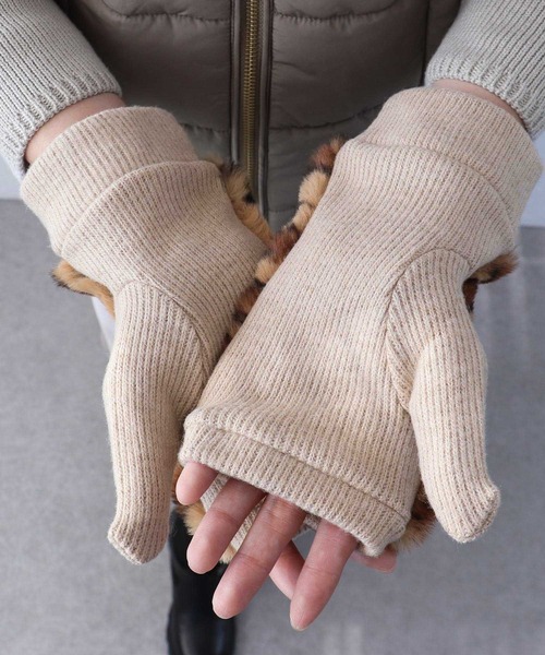 Three Four Time（スリーフォータイム） 手袋 ヒョウ柄指無しグローブ