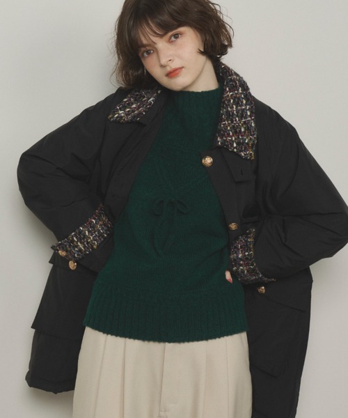 未使用　Unitage ツイード襟　中綿　ハーフコート Unitage（ユニテージ） ブルゾン アウター ツイード襟中綿ハーフコート