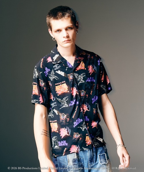 glamb（グラム） アロハシャツ シャツ 半袖 Black Sabbath Open Collar
