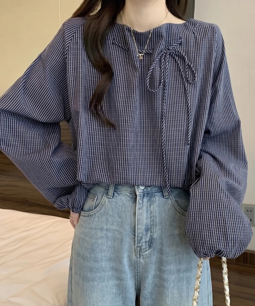 d.i.aオフショルダー長袖ストライプトップス cammie ブラウス シャツ ストライプオフショルダートップス レディース